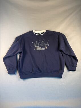 Vintage Bold Spirit Sweatshirt Adult XL Blue Deer Winter Snowflake Embroidered